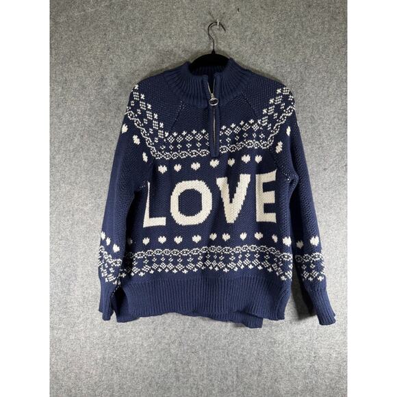 AERIE SWEATER Women Small Blue Oversize FAIR ISLE LOVE PULLOVER Stretch Winter - Picture 1 of 8